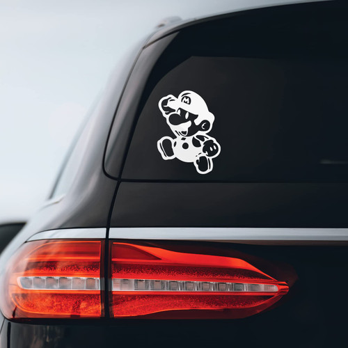 Jumping Mario Sticker Decal Notebook Car Laptop 4.5" x 6" (White)