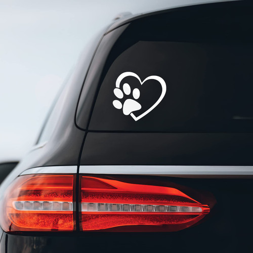 Heart Dog Paw Sticker Decal Notebook Car Window Laptop 5.5" x 5" (White)