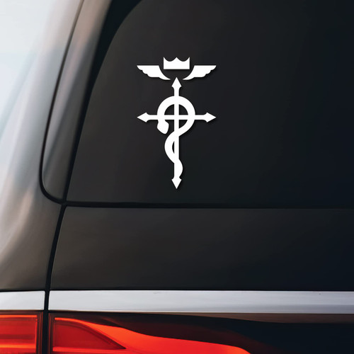 FMA Cross Flamel Sticker Decal Notebook Car Laptop 3.25"x5.5" (White)