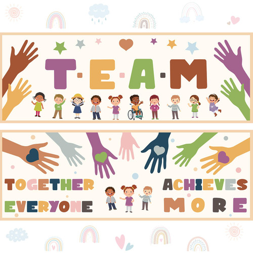 2 Pcs Boho Classroom Decorations for Teachers Motivational Team Banner Confetti Diversity Affirmations Banner Wall Safari Inspirational Welcome Team Bulletin Board for Preschool Elementary