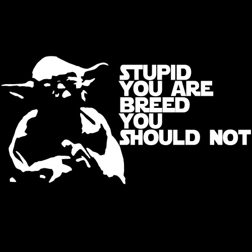 Yoda Parody Stupid You are Breed You Should Not 6" Vinyl Sticker Car Decal (6" White)