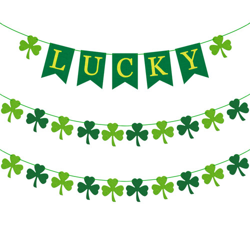 3 PCS ST. PATRICK'S DAY Irish Shamrock Banners, Felt Shamrock Clover Garland Banner, St. Patrick 's Day Garland Decorations, for St. Patrick's Day Decorations Irish Theme Party Celebration Events