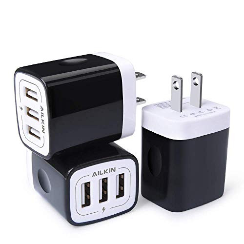 Wall Charger, Ailkin 3.1A MultiPort Fast Charger Plug, Travel Home Power Adapter Block Base Replacement for iPhone X/8/7/7 Plus/6s/6s Plus, iPad Pro/Air 2/Mini 3/Mini 4, Samsung S9/S8, More(3 Pack