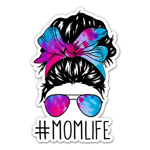 Mom Life #Momlife Sticker - 5" Laptop Sticker - Waterproof Vinyl for Car, Phone, Water Bottle - Mom Life Messy Bun Colroful Decal