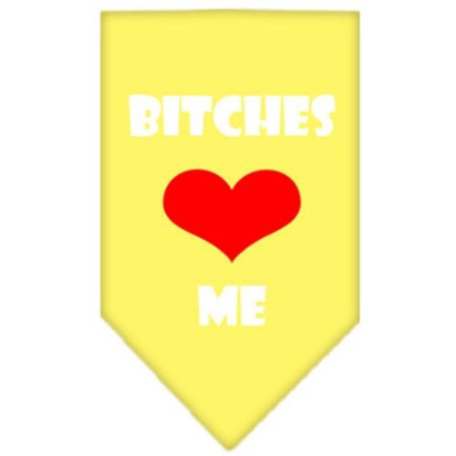 Mirage Pet Products Bitches Love Me Screen Print Bandana for Pets, Large, Yellow