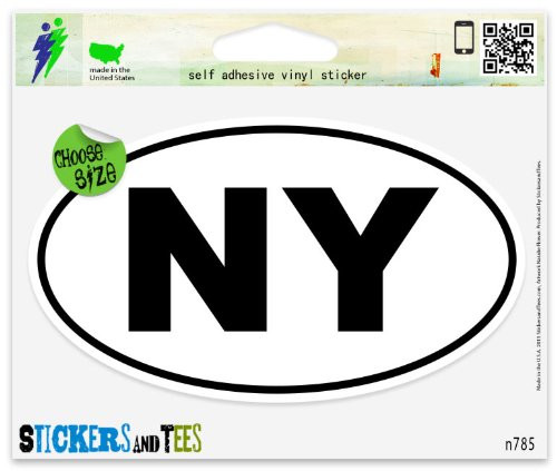 New York NY White State Oval Vinyl Car Bumper Window Sticker 5" x 3"