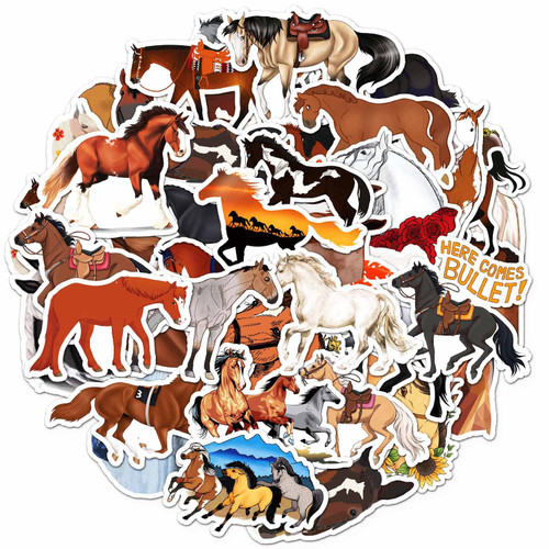 Horse Stickers for Water Bottle,Waterproof Vinyl 50pcs Stickers for Laptop Computer Phone Bumper Skateboard Luggage Stickers for Teenager Kids Girls