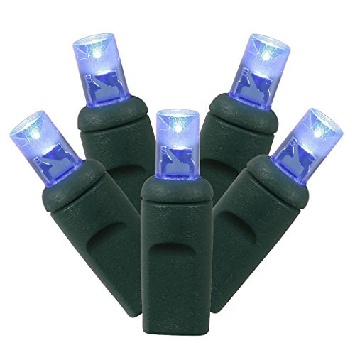 Vickerman 50 Light Wide Angle Blue LED Light Set on Green Wire