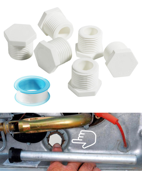 Zlirfy 6 Pieces 1/2 Inch NPT Water Heater Drain Plug,RV Hot Water Heater Drain Plug with Tape,Car Accessories 11630 91857 White Plastic Drain Plug,Compatible with RV Camper and Atwood Water Heater
