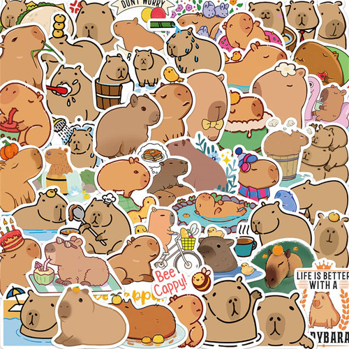 Glueewee Funny Capybara Gifts Stickers Pack 50PCS, Cute Animal Stickers for Kids Teens Adults Kawaii Vinyl Waterproof Stickers for Water Bottles Laptop