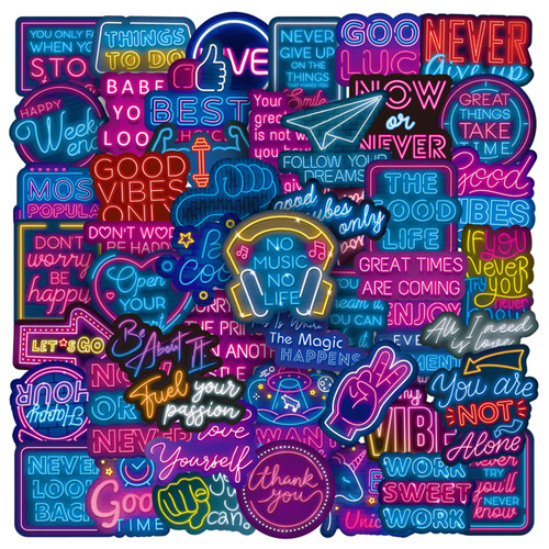 Neon Stickers for Adults Teens 50PCS, Glueewee Positive Graffiti Stickers for Laptop Water Bottles Vinyl Waterproof Inspirational Stickers Cool Stickers