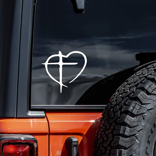 MAF - Christian Heart Cross Vinyl Decal Sticker for Cars LAPTOPS Walls Windows Toolbox Gift