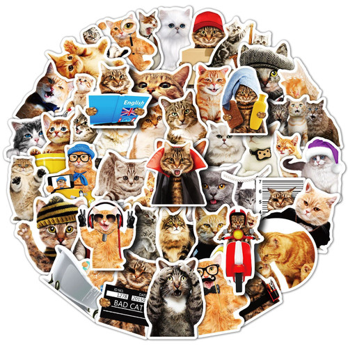 50 Pcs Cat Stickers,Cute Cat Waterproof Stickers for Kids Teens Girls Adults,Cute Cartoon Aesthetic Vinyl Stickers Trendy Waterproof Decals for Water Bottle Travel Case Phone Scrapbook Guitar