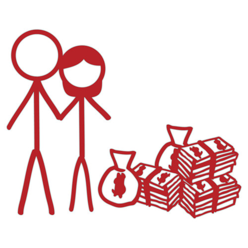 Stick Figure Couple with Money - 6.8" x 5.5" - Vinyl Decal Sticker no Kids Funny Family Man Woman