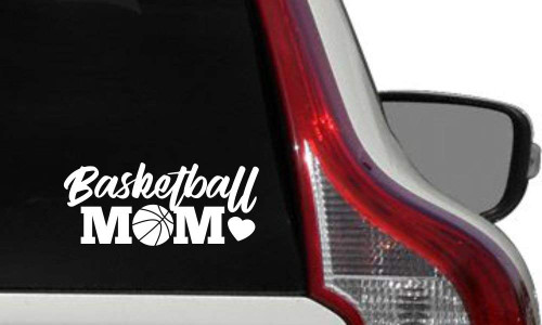 Mom Basketball Heart Car Vinyl Sticker Decal Bumper Sticker for Auto Cars Trucks Windshield Custom Walls Windows Ipad MacBook Laptop Home and More (White)