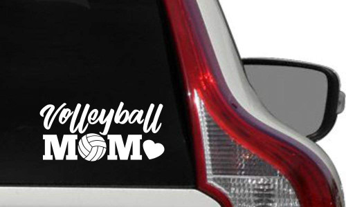 Mom Volleyball Heart Car Vinyl Sticker Decal Bumper Sticker for Auto Cars Trucks Windshield Custom Walls Windows Ipad MacBook Laptop Home and More (White)