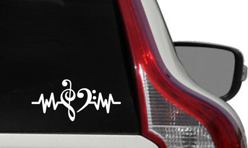 Music Note Heartbeat Version 2 Car Vinyl Sticker Decal Bumper Sticker for Auto Cars Trucks Windshield Custom Walls Windows Ipad MacBook Laptop Home and More (White)