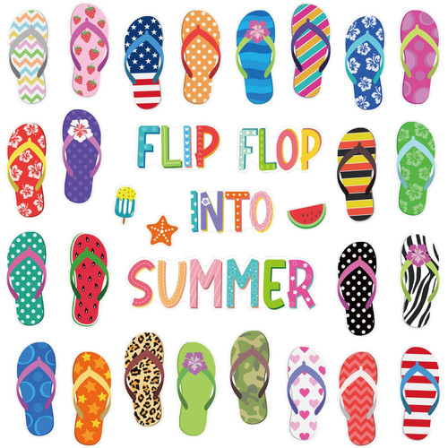 79pcs Flip-Flop Accents Colorful Flip-Flop Cutouts Summer Bulletin Board Decorations Hawaii Beach Party Cutouts for Back to School Classroom Decor