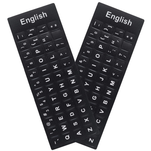 2 PCS English Keyboard Stickers, Black Background with White Lettering for Computer Laptop Notebook Desktop, Replacement Computer Keyboard Stickers (English)