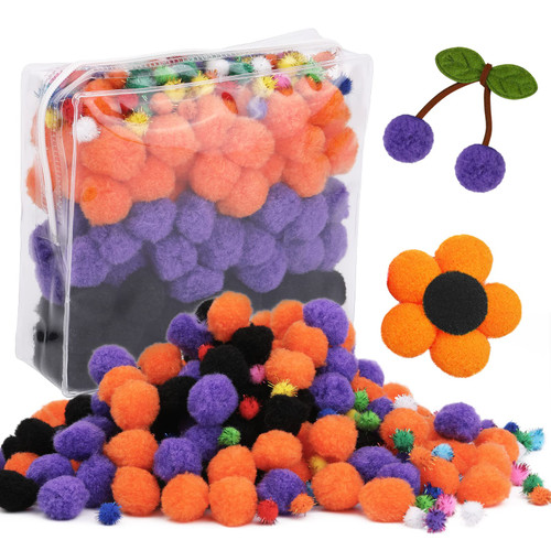 Zlulary Pom Poms Arts and Crafts, 1 Inch Pom Poms, 250 PCS Pom Poms Balls for Christmas, and Fall Decorations, Crafts Pom Pom Balls for Crafts Home Party School Decorations