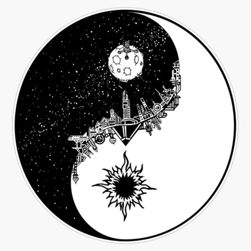 R3S ying and yang, moon and sun Bumper Sticker Vinyl Decal 5''