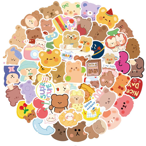 50 Pcs Bear Stickers for Water Bottles, Cute Stickers Kawaii, Waterproof Vinyl Stickers for Laptop Skateboard Luggage Scrapbook, Fun Stickers for Kids Adults Girls Teens.