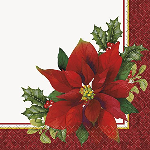 Holly Poinsettia Holiday Party Napkins, 16ct