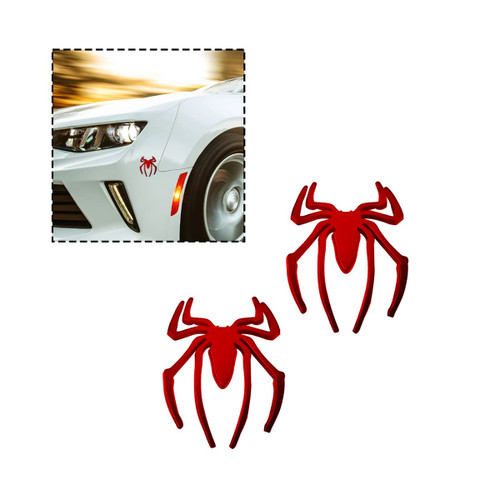 2Pcs 3D Spider Emblem for Car, Metal Chrome Auto Badges, Cool Spider Logo Car Body Sticker, Automotive Decals for Scratch Cover, Universal Decorations for All Vehicles, SUVs, Trucks (Red)