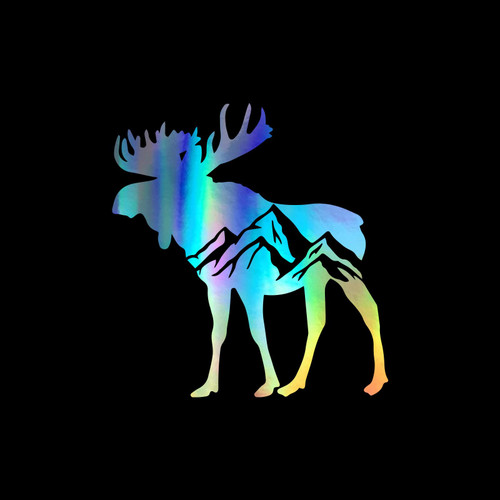 Moose Mountains Silhouette Sticker Vinyl Decal Notebook Car Laptop 5" x 5.5" (Holographic)