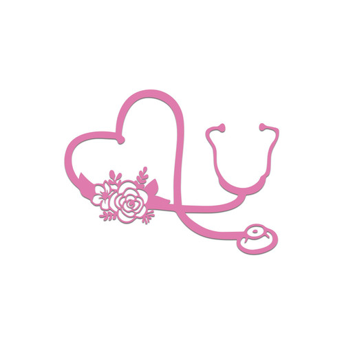 Floral Heart Stethoscope Sticker Vinyl Decal Notebook Car Laptop 5.5" x 4.25" (Soft Pink)