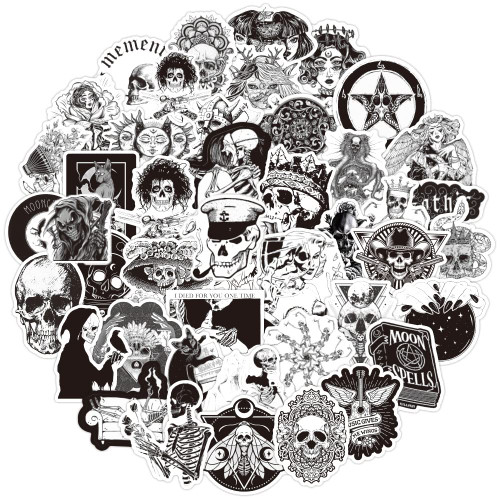 100Pcs Gothic Stickers for Laptop, Black White Skull Stickers, Water Bottle Stickers Waterproof Vinyl Stickers Perfect for Laptop Phone Car Skateboard