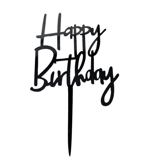 Black Happy Birthday Cake Topper Acrylic Birthday Cupcake Topper Pick for Birthday Party Cake Decorations Supplie