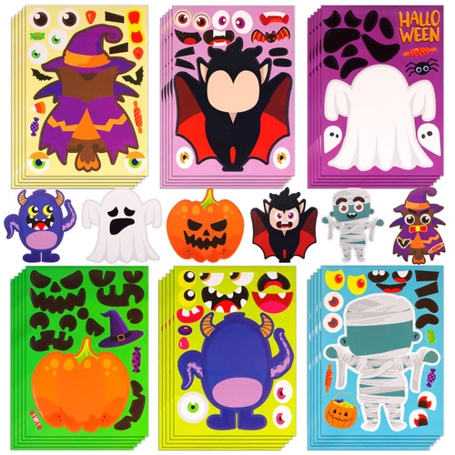 36 Sheets Halloween Stickers for Kids, Make Your Own Pumpkin Monster Ghost Sticker DIY Make a Face Sticker for Teens Halloween Party Games Favors Activities, Halloween Craft Decorations Supplies