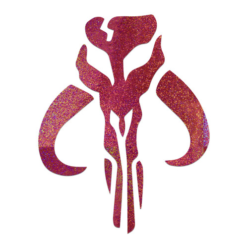 Mandalorian Inspired Skull Fett Sticker Vinyl Decal Notebook Car Window Laptop 4" x 6" (Pink Holographic Giltter)