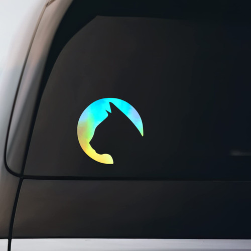Cat Circle Silhouette Sticker Vinyl Decal Notebook Car Window Laptop 5" x 5" | Holographic |