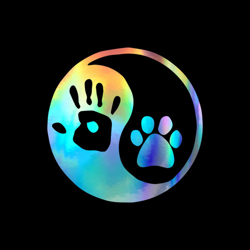 Ying Yang Human Hand Dog Paw Sticker Vinyl Decal Notebook Car Window Laptop 4" x 4" (Holographic)
