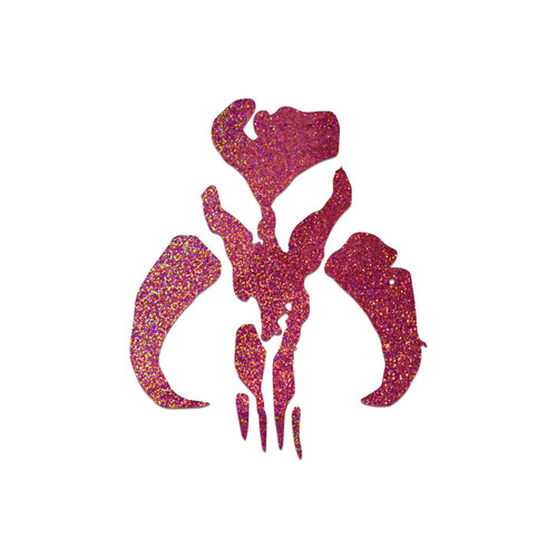 Mandalorian Skull Sticker Vinyl Decal Notebook Car Window Laptop 5" x 6" (Pink Holographic)