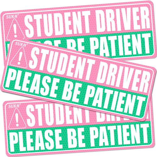 Sukh Student Driver Car Magnet - New Driver Magnet for Car Funny Be Patient Student Driver Magnet Pink Green Safety Warning Rookie Driver Car Bumper Magnets Sign
