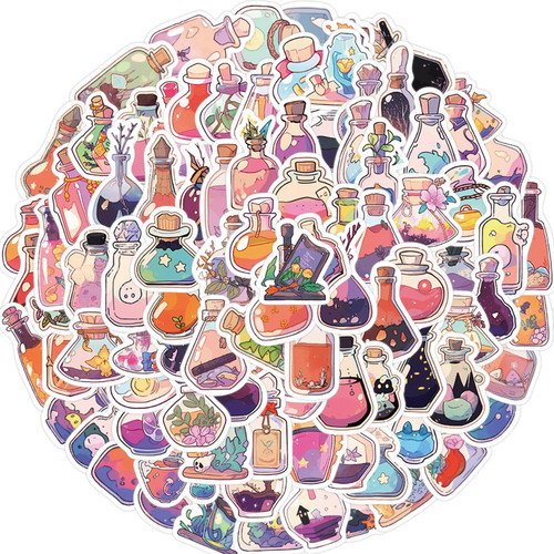Magic Potion Stickers, 100Pcs Mini Size Halloween Apothecary Stickers for Water Bottle, Aesthetic Vinyl Sticker for Laptop Skateboard Phone Kids Teens Adults (Magic Potion)