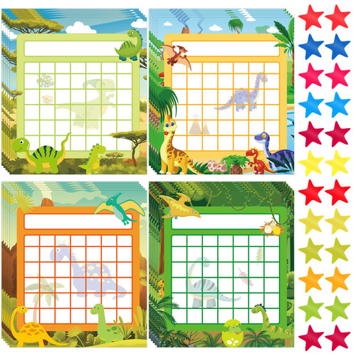 Tatuo 120 Pack Incentive Reward Chart for Classroom Home Behavior for Kids Students with 2024 Color Reward Star Stickers, Dinosaur World Theme