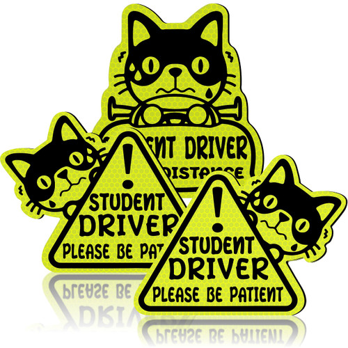 Set of 3 Reflective Student Driver Magnet for Car New Driver Sticker Please Be Patient Sign Keep Distance Sticker Decal Automotive Magnets Safety Sign Car Bumper Magnet Vehicle Sign (Classic Style)