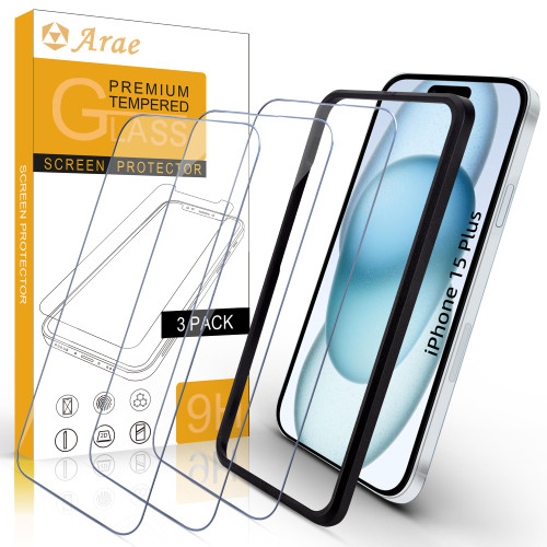 Arae Screen Protector for iPhone 15 Plus 6.7 inch, HD Tempered Glass Anti Scratch Work with Most Case, 6.7 inch, 3 Pack