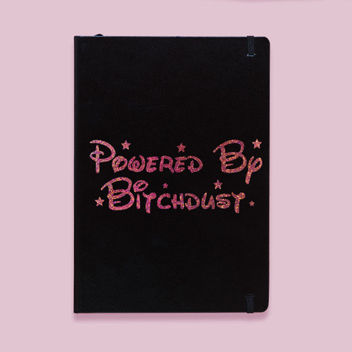 Powered by Bitchdust Decal Vinyl Sticker Auto Car Truck Wall Laptop | Pink Holographic Glitter | 7.5" x 3"