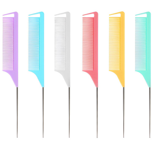 6PCS Hair Rat Tail Combs Parting Rat Tail Combs Teasing Fine Tooth Comb Metal Hair Pick Detangling Combs Set for Women,Girls(Pink Purple Green White Yellow Bu6PCS Hair Rat Tail Combs Parting Rat Tail Combs Teasing Fine Tooth Comb Metal Hair Pick Deta