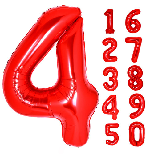 40 Inch Giant Red Number 4 Balloon, Helium Mylar Foil Number Balloons for Birthday Party, 4th Birthday Decorations for Kids, Anniversary Party Decorations Supplies (Red Number 4)