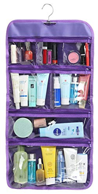 WODISON Foldable Clear Hanging Travel Toiletry Bag Cosmetic Organizer Storage Purple