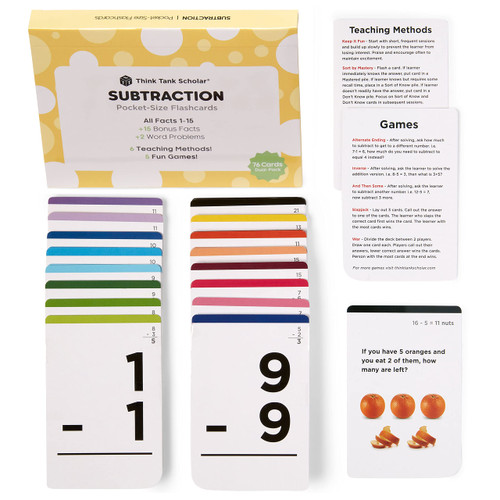 Think Tank Scholar Subtraction Flash Cards - 150 Facts 1-12 - (Award Winning) Math Flashcards for Kids Ages 4-8 in Kindergarten, 1st, 2nd, 3rd, 4th Grade & Homeschool - 6 Teaching Methods & 5 Games