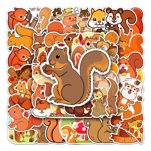 Squirrel Stickers | 50pcs Vinyl Waterproof Aesthetic Squirrel Stickers and Decals for Laptop, Water Bottles, Skateboard, Book, Envelopes - Colorful Squirrel Decals Gifts for Adults, Teens, Kids