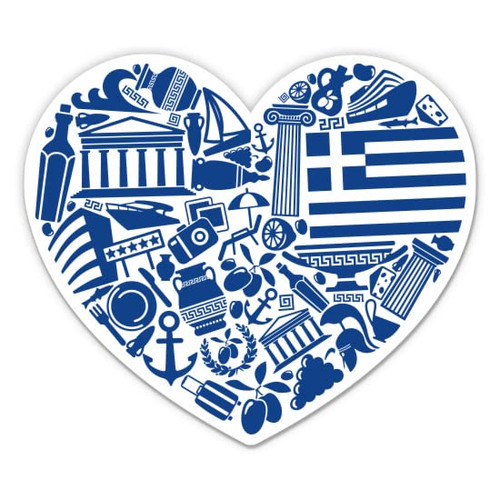 GT Graphics Express Greece Heart Greek Culture Travel - 3 inches Vinyl Sticker - for Car Laptop Water Bottle Phone - Waterproof Decal