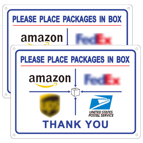 Package Delivery Sign, Rust Free Aluminum Delivery Instructions Sign, Please Place Packages In Box - 0.8mm Thick PE Delivery Signs Decals 10x7 Inches